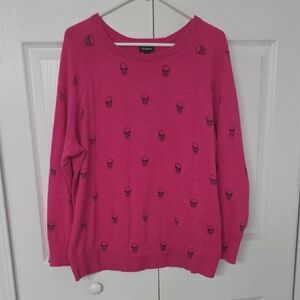Torrid Pink Sweater with Black Skull Design